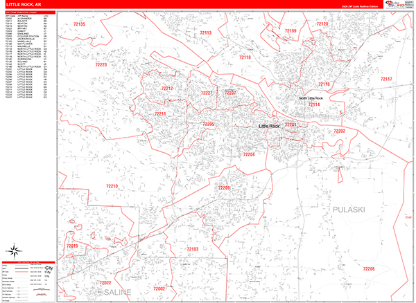 Little Rock City Wall Map Red Line Style